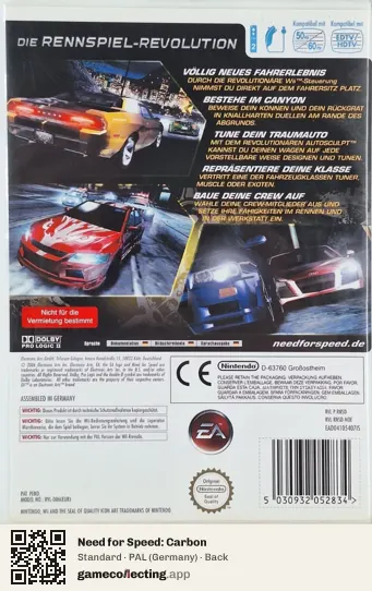 Need for Speed: Carbon Nintendo Wii, Germany box back