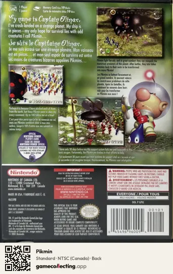 Pikmin Nintendo GameCube, Canada box back