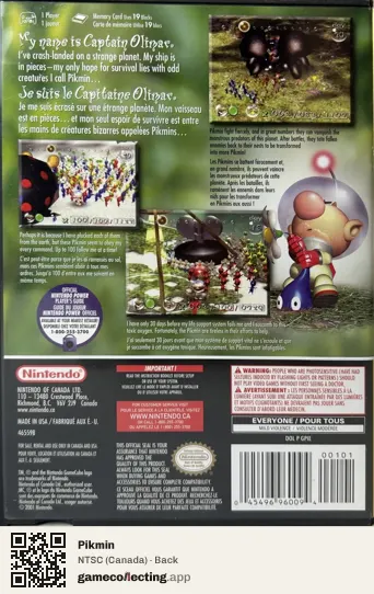 Pikmin Nintendo GameCube, Canada box back