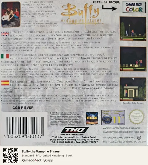 Buffy the Vampire Slayer Game Boy Color, United Kingdom box back
