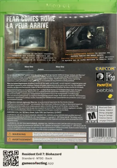 Resident Evil 7: Biohazard Xbox One, NTSC box back