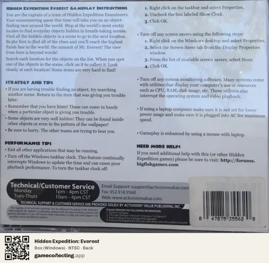 Hidden Expedition: Everest Computer, NTSC box back
