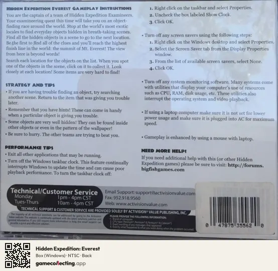 Hidden Expedition: Everest Computer, NTSC box back