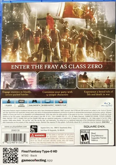 Final Fantasy Type-0 HD PlayStation 4, NTSC box back