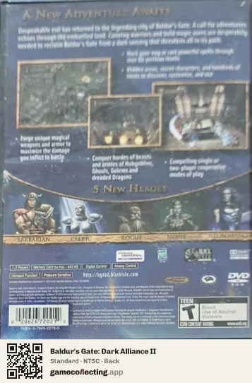 Baldur's Gate: Dark Alliance II PlayStation 2, NTSC box back