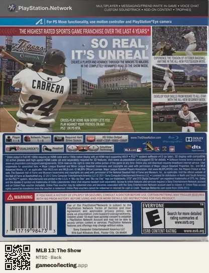 MLB 13: The Show PlayStation 3, NTSC box back