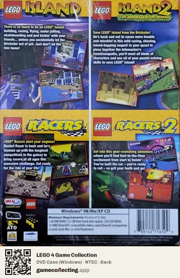 LEGO 4 Game Collection Computer, NTSC box back