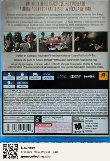 L.A. Noire PlayStation 4, Mexico box back