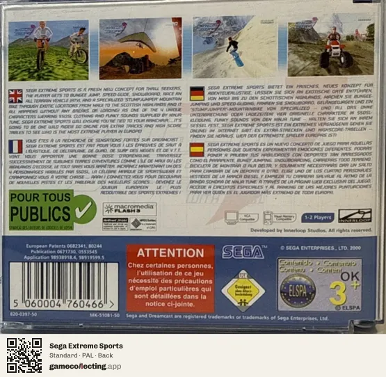 Sega Extreme Sports Sega Dreamcast, PAL box back