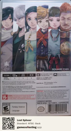 Lost Sphear Nintendo Switch, NTSC box back