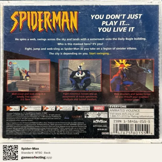 Spider-Man Sega Dreamcast, NTSC box back