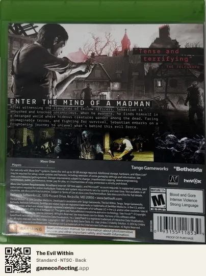 The Evil Within Xbox One, NTSC box back