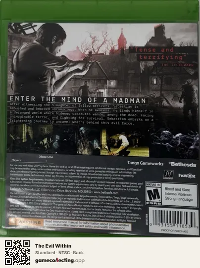 The Evil Within Xbox One, NTSC box back