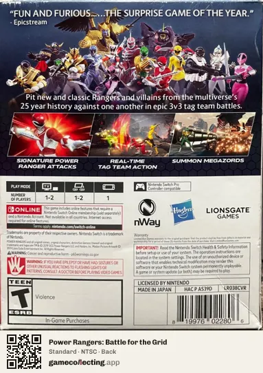 Power Rangers: Battle for the Grid Nintendo Switch, NTSC box back
