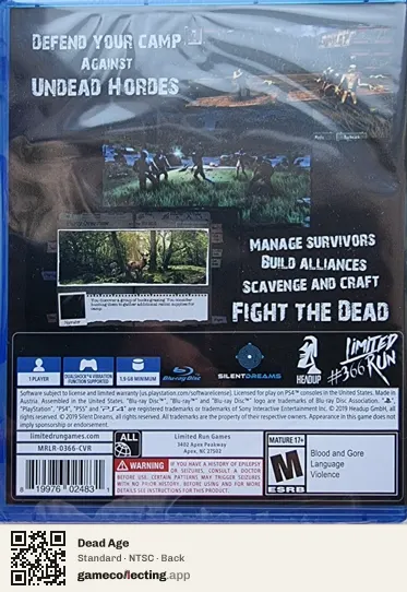 Dead Age PlayStation 4, NTSC box back