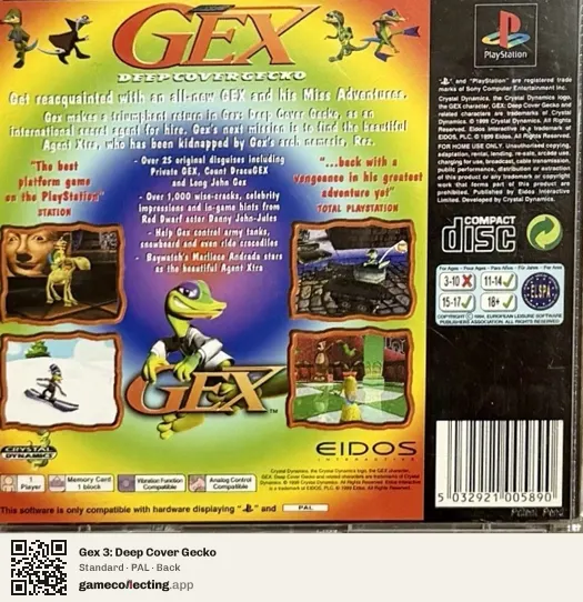 Gex 3: Deep Cover Gecko PlayStation, PAL box back