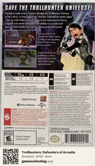 Trollhunters: Defenders of Arcadia Nintendo Switch, NTSC box back