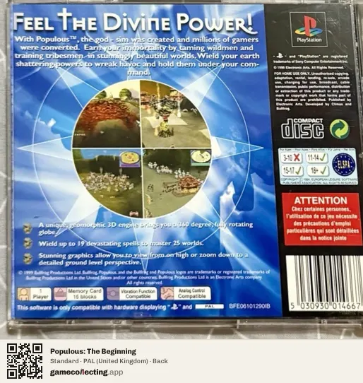 Populous: The Beginning PlayStation, United Kingdom box back