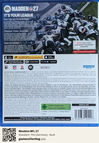 Madden NFL 27 PlayStation 5, Germany box back