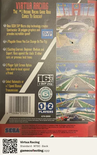 Virtua Racing Sega Mega Drive / Genesis, NTSC box back