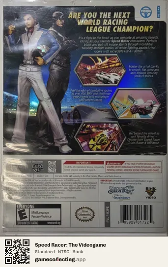 Speed Racer: The Videogame Nintendo Wii, NTSC box back