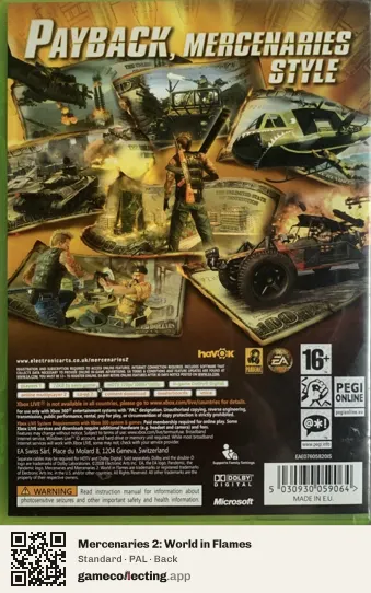 Mercenaries 2: World in Flames Xbox 360, PAL box back