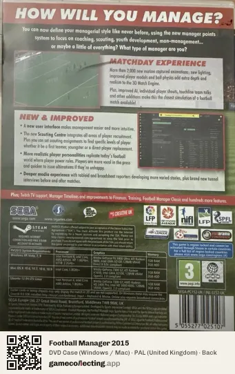 Football Manager 2015 Computer, United Kingdom box back