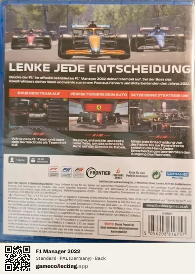 F1 Manager 2022 PlayStation 5, Germany box back