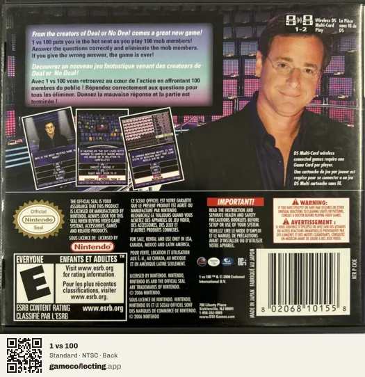 1 vs 100 Nintendo DS, NTSC box back