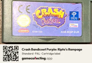 Crash Bandicoot Purple: Ripto's Rampage Game Boy Advance, PAL cartridge label