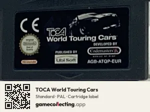 TOCA World Touring Cars Game Boy Advance, PAL cartridge label