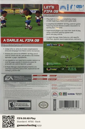 FIFA 09 All-Play Nintendo Wii, NTSC box back