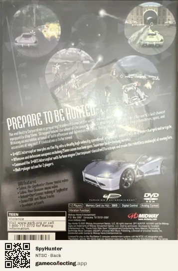 SpyHunter PlayStation 2, NTSC box back