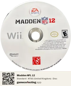 Madden NFL 12 Nintendo Wii, NTSC disc