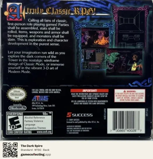 The Dark Spire Nintendo DS, NTSC box back