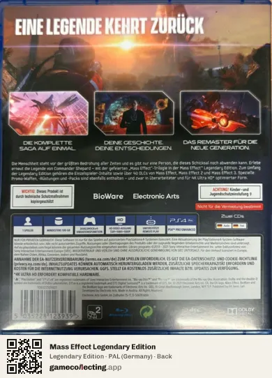Mass Effect Legendary Edition PlayStation 4, Germany box back
