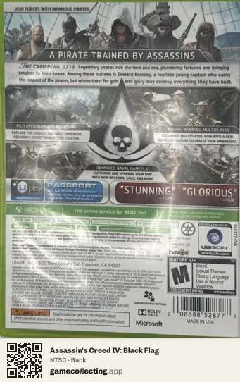 Assassin's Creed IV: Black Flag Xbox 360, NTSC box back
