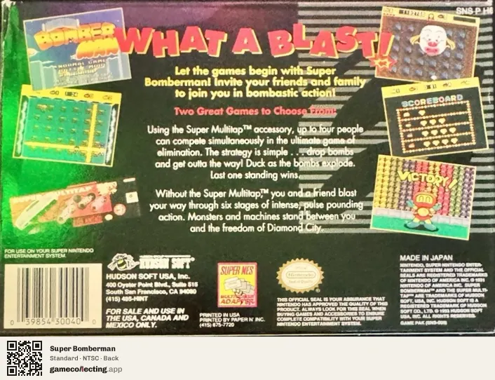 Super Bomberman Super Nintendo Entertainment System, NTSC box back