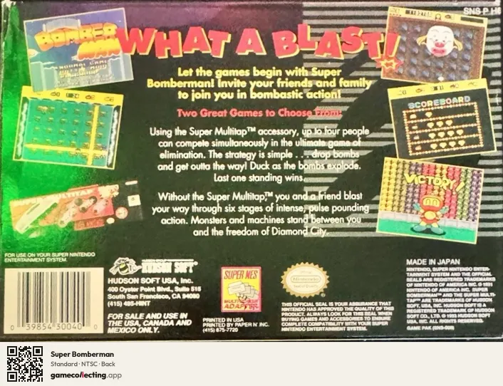 Super Bomberman Super Nintendo Entertainment System, NTSC box back