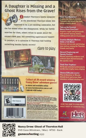 Nancy Drew: Ghost of Thornton Hall Computer, NTSC box back