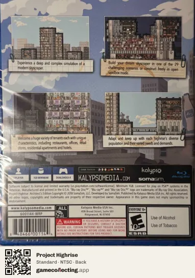 Project Highrise PlayStation 4, NTSC box back