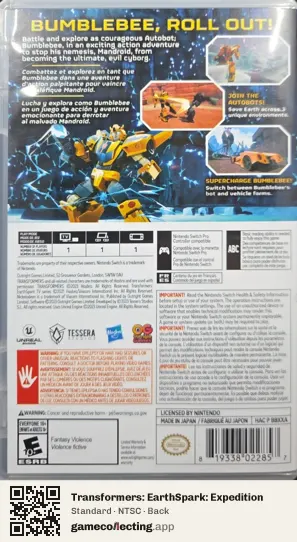 Transformers: EarthSpark: Expedition Nintendo Switch, NTSC box back