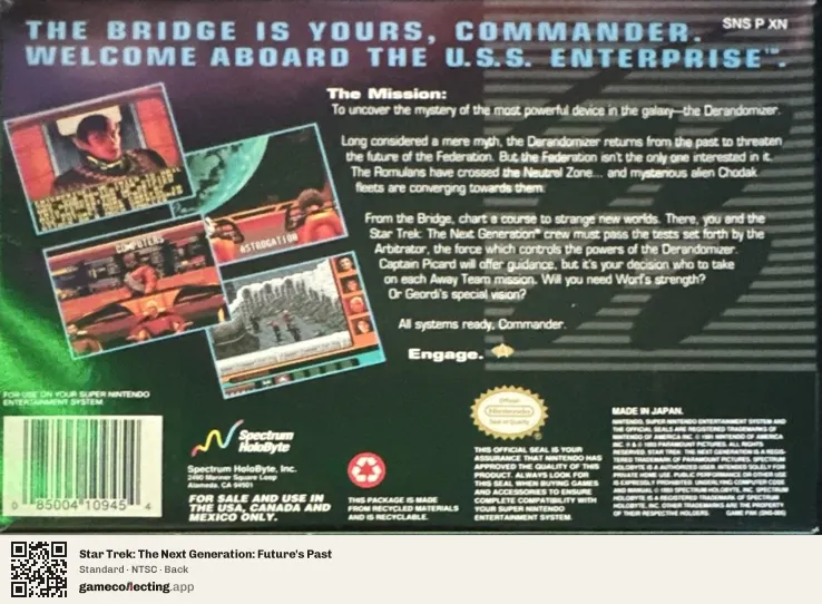 Star Trek: The Next Generation: Future's Past Super Nintendo Entertainment System, NTSC box back