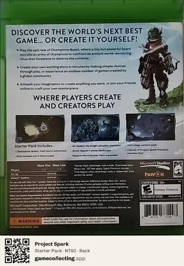 Project Spark Xbox One, NTSC box back