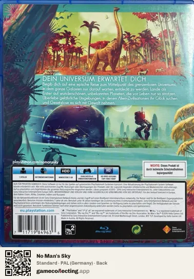 No Man's Sky PlayStation 4, Germany box back