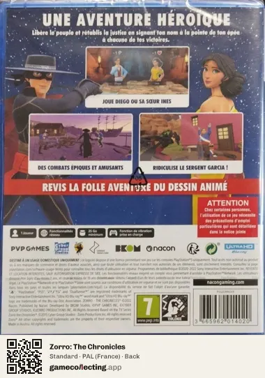 Zorro: The Chronicles PlayStation 5, France box back