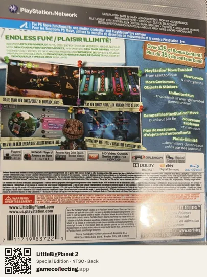 LittleBigPlanet 2 PlayStation 3, NTSC box back