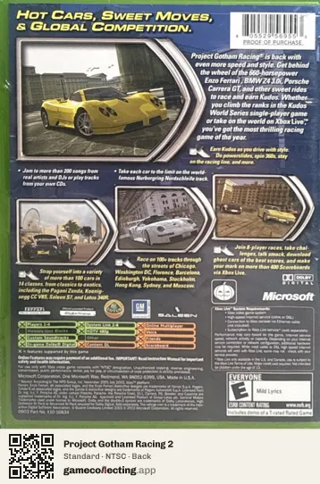 Project Gotham Racing 2 Xbox, NTSC box back