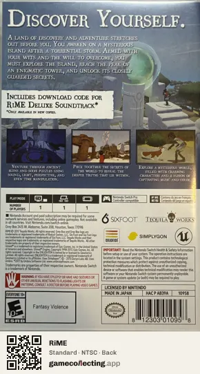 RiME Nintendo Switch, NTSC box back