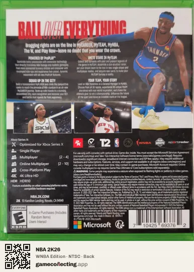 NBA 2K26 Xbox Series X, NTSC box back